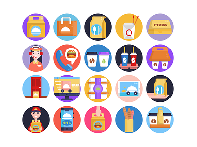 Food Delivery Icons coloured icons fast food flat icons food delivery food delivery app food delivery service icon icons icons pack vector vectors