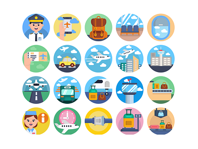 Airport Icons airplane airport coloured icons flat icons flight icon icons icons pack landing luggage take off vector vectors