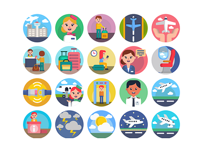 Airport Icons airplane airport coloured icons flat icons flight flight attendant icon icons icons pack pilot vector vectors