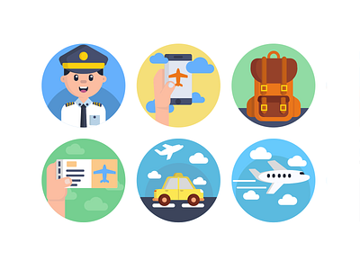 Airport Icons airplane airport coloured icons flat icons flight flight mode icon icons icons pack luggage take off vector vectors