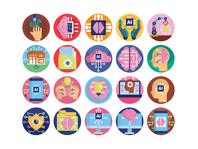 Artificial Intelligence Icons artificial intelligence artificialintelligence coloured icons flat icons icon icons icons pack technology technology icons vector vectors