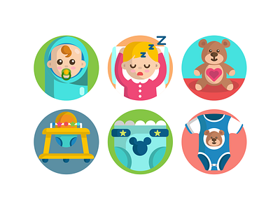 Baby Icons baby baby clothes coloured icons flat icons icon icons icons pack kids sleeping toddler vector vectors