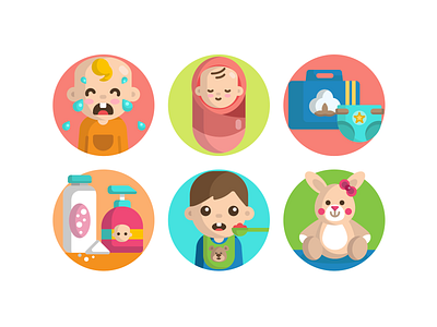 Baby Icons coloured icons crying diapers feeding flat icons icon icons icons pack teddy bear toys vector vectors