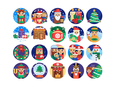 Christmas Icons christmas christmas carol christmas tree coloured icons flat icons gift box icon icons icons pack santa claus snowflakes snowman vector vectors
