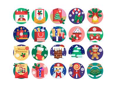 Christmas Icons christmas christmas tree coloured icons flat icons gift box gingerbread icon icons icons pack reindeer snow snowflakes snowman vector vectors