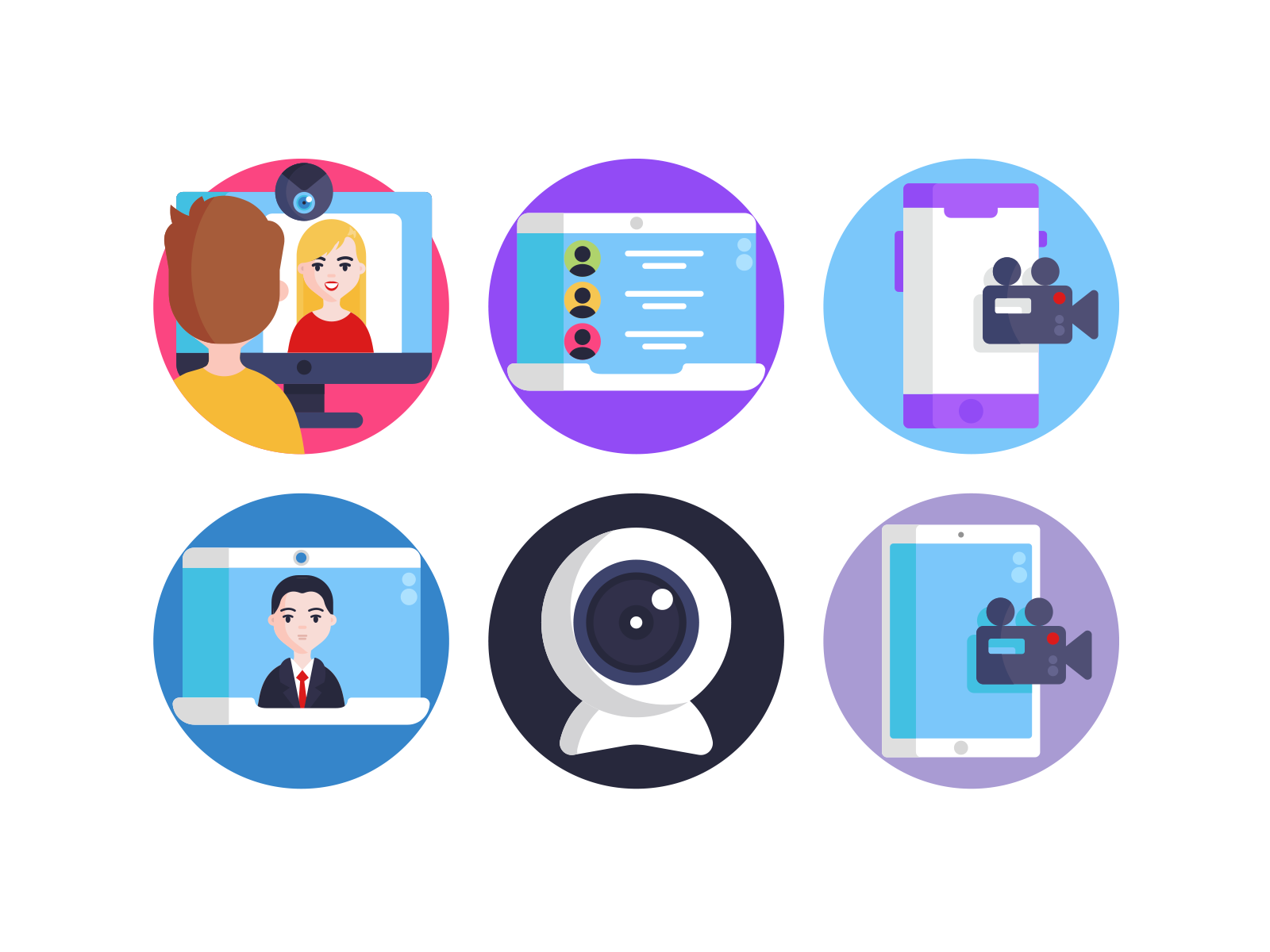 Video Conference and Streaming Icons coloured icons flat icons icon icons icons pack illustration vector vectors