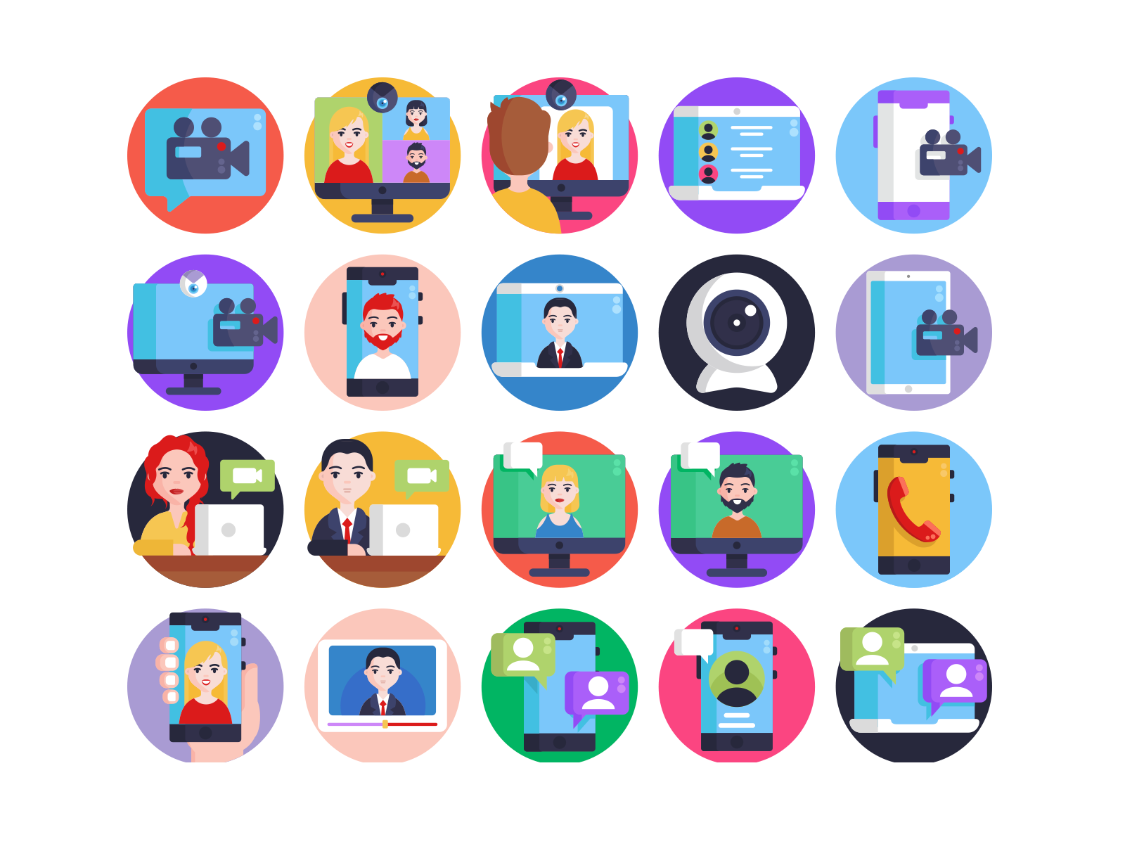 Video Conference and Streaming Icons coloured icons design flat icons icon icons icons pack illustration vector vectors