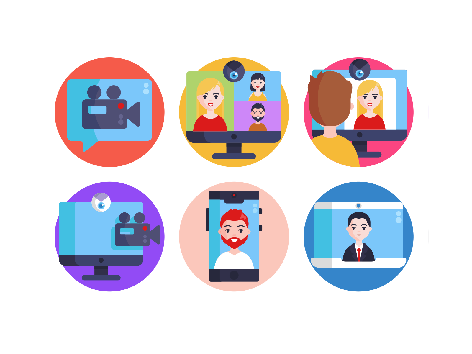 Video Conference and Streaming Icons coloured icons flat icons icon icons icons pack illustration vector vectors