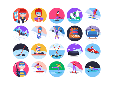 Winter Sports Icons coloured icons flat icons icon icons icons pack illustration skiing snowboarding sport vector vectors winter sports