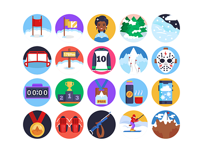 Winter Sports Icons coloured icons flat icons icon icons icons pack illustration skiing snowboarding sports vector vectors winter
