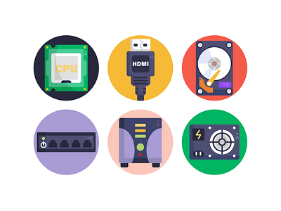 Computer Hardware Icons coloured icons computer flat icons hardware icon icons icons pack illustration internet pc technology vector vectors