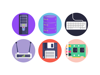 Computer Hardware Icons coloured icons computer computer science flat icons hardware icon icons icons pack illustration internet laptop pc technology vector vectors
