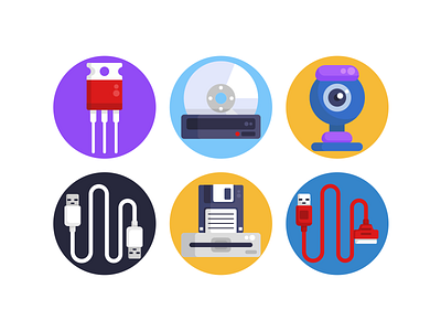 Computer Hardware Icons coloured icons compact disk computer flat icons hardware icon icons icons pack illustration pc technology usb vector vectors