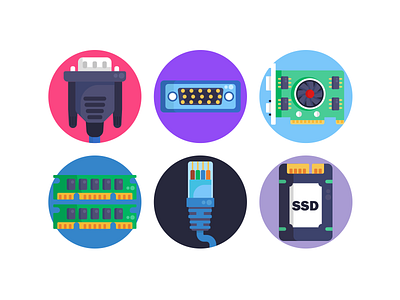 Computer Hardware Icons coloured icons computer flat icons hardware hdmi icon icons icons pack pc ssd technology vector vectors
