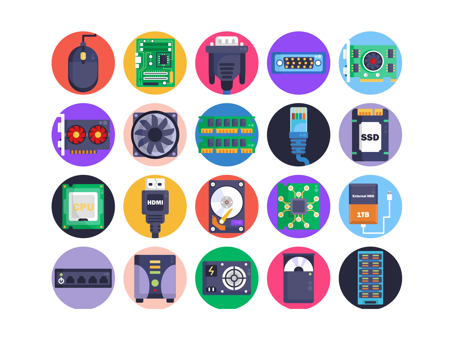 Computer Hardware Icons coloured icons computer flat icons hardware icon icons icons pack illustration pc technology vector vectors