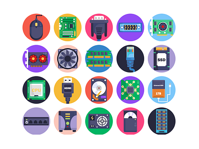 Computer Hardware Icons coloured icons computer flat icons hardware icon icons icons pack illustration pc technology vector vectors