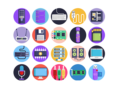 Computer Hardware Icons coloured icons computer cpu flat icons floppy disk hardware icon icons icons pack illustration monitor pc screens ssd vector vectors