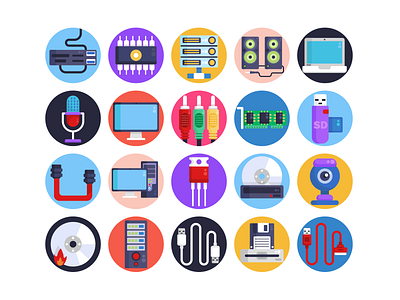 Computer Hardware Icons coloured icons compact disk computer cpu flat icons floppy disk hardware icon icons icons pack illustration pc usb vector vectors