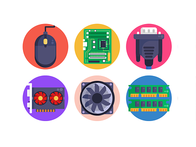 Computer Hardware Icons chip coloured icons computer cpu flat icons hardware hdmi icons illustration mouse storage technology vector vectors