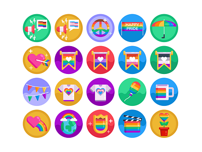 Pride LGBT Icons coloured icons flat icons gaypride icon icons icons pack lbgtqia lgbtq pridemonth rainbow vector vectors