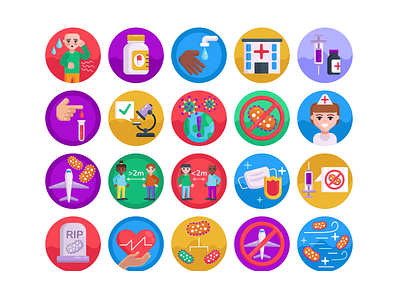 Virus Icons coloured icons coronavirus covid 19 flat icons icon icons icons pack illustration infection social distancing vector vectors virus