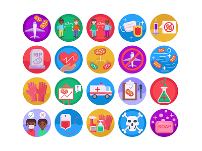 Virus Icons coloured icons corona virus covid-19 flat icons icon icons icons pack illustration infection social distancing vector vectors virus