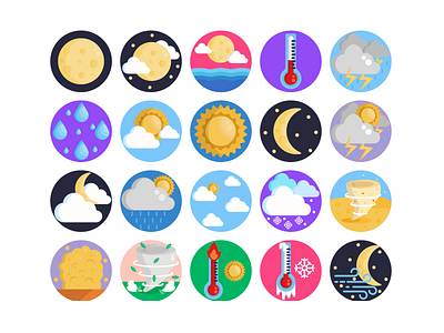 Weather Icons cloud coloured icons flat icons icon icons icons pack illustration rain sun vector vectors weather weather app weather forecast weather icon wind