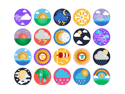 Weather Icons cloud coloured icons flat icons icon icons icons pack illustration rain rainbow sun vector vectors weather weather app weather forecast weather icon