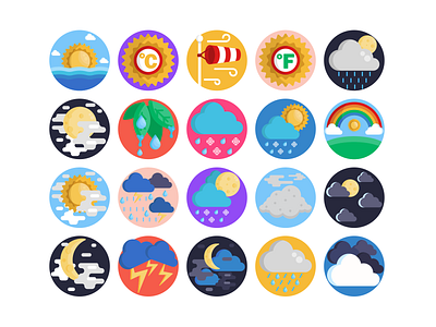 Weather Icons cloud coloured icons flat icons icon icons icons pack illustration moon rain vector vectors weather weather app weather forecast weather icon