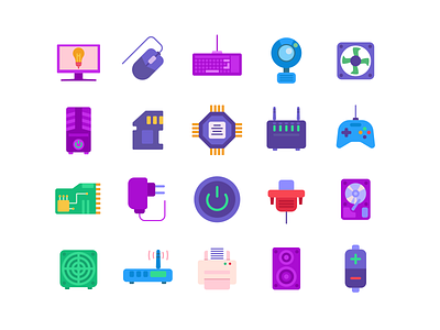 Computer Hardware Color Icons coloured icons desktop computer flat icons icon icons icons pack microprocessor monitor mouse storage transmitor ui vector vectors