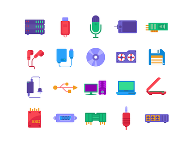 Computer Hardware Color Icons coloured icons computer computer desktop computer parts flat icons hardware icon icons icons pack microphone monitor ssd storage vector vectors