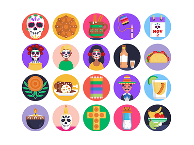 Day of the Dead Icons celebration coloured icons costume day of the dead flat icons food holiday icon icons icons pack vector vectors