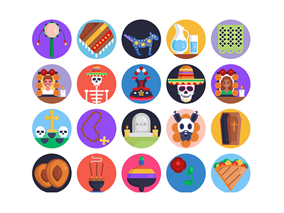 Day of the Dead Icons beads celebration coloured icons costume day of the dead flat icons grave gravestone holiday icon icons icons pack sandwich skeleton vector vectors