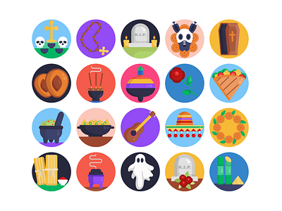 Day of the Dead Icons beads coloured icons day of the dead flat icons gravestone graveyard icon icons icons pack vector vectors
