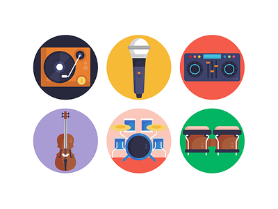 Music Icons coloured icons drum set flat icons guitar icon icons icons pack microphone music code music instrument vector vectors