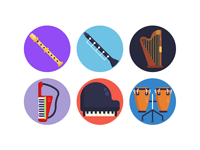 Music Icons coloured icons drums flat icons icon icons icons pack keyboard music musical instruments piano trumpet vector vectors xylophone