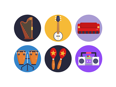 Music Icons coloured icons drums flat icons guitar icon icons icons pack keyboard radio shakers vector vectors violin