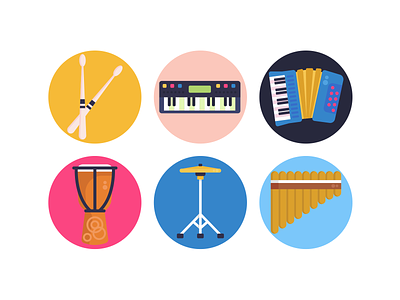 Music Icons accordion coloured icons drum drum sticks flat icons icon icons icons pack keyboard vector vectors xylophone
