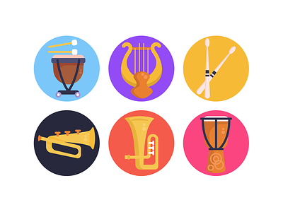 Music Icons coloured icons drum sticks drums flat icons harp icon icons icons pack music music instrument musical saxophone trumpet vector vectors