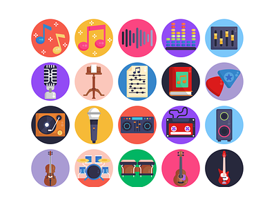 Music Icons coloured icons flat icons icon icons icons pack instrument music saxophone trumpet vector vectors violin xylophone