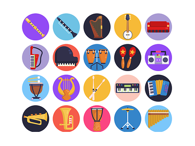 Music Icons accordion coloured icons flat icons harp icon icons icons pack keyboard music musical instruments saxophone trumpet vector vectors xylophone