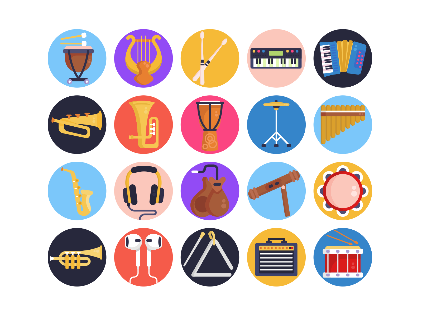 Music Icons accordion coloured icons drums flat icons harp icon icons icons pack keyboard piano saxophone trumpet vector vectors