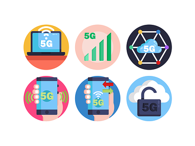 5G Icons 5g 5g connection 5g network cloud storage coloured icons connection flat icons icon icons icons pack internet laptop password technology vector vectors wifi