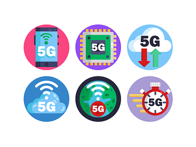 5G Icons 5g 5g chipset 5g connection 5g internet chipset coloured icons connection flat icons icon icons icons pack internet microchip network settings vector vectors wifi