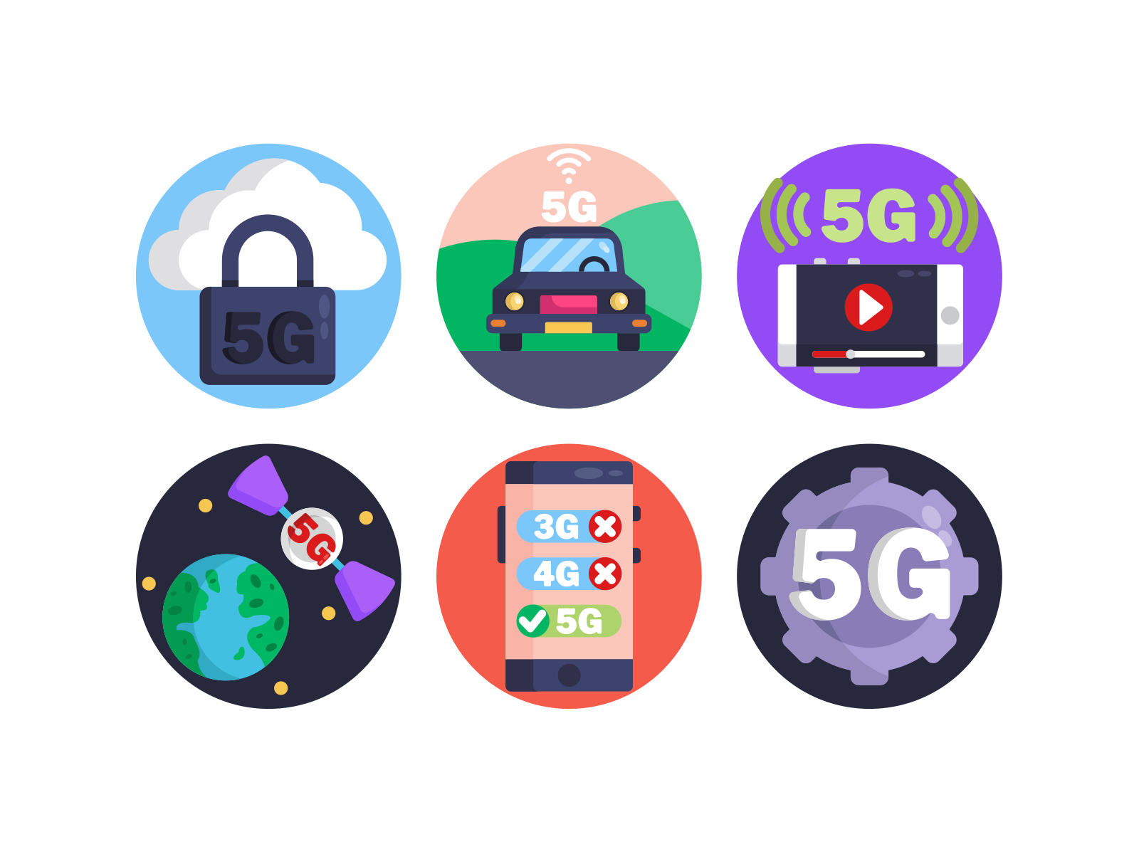 5G Icons 5g settings safe backup cloud storage smart car wifi icons pack icon coloured icons vectors icons vector flat icons internet connection technology 5g connection 5g internet 5g