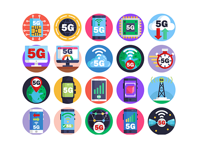 5G Icons 3d 5g 5g connection 5g connnection 5g stop watch cloud storage coloured icons drone flat icons icon icons icons pack sim card smart watch technology ui vector vectors