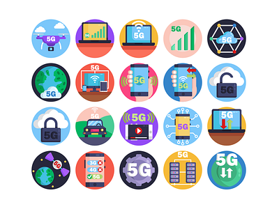 5G Icons 5g coloured icons connection drone flat icons global network icon icons icons pack internet streaming technology vector vectors