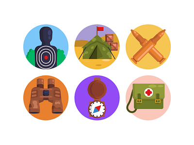 Army Icons animation army binoculars bullet coloured icons compass direction flat icons icon icons icons pack military shoot target tent vector vectors