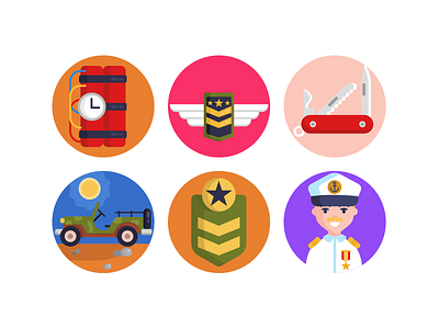 Army Icons animation army bomb coloured icons flat icons icon icons icons pack knife marine military military badge pilot tractor vector vectors