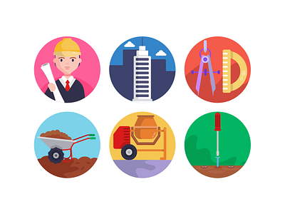 Construction & Building Icons architect building coloured icons concrete mixture construction engineer flat icons icon icons icons pack plan soil vector vectors wheelbarrow